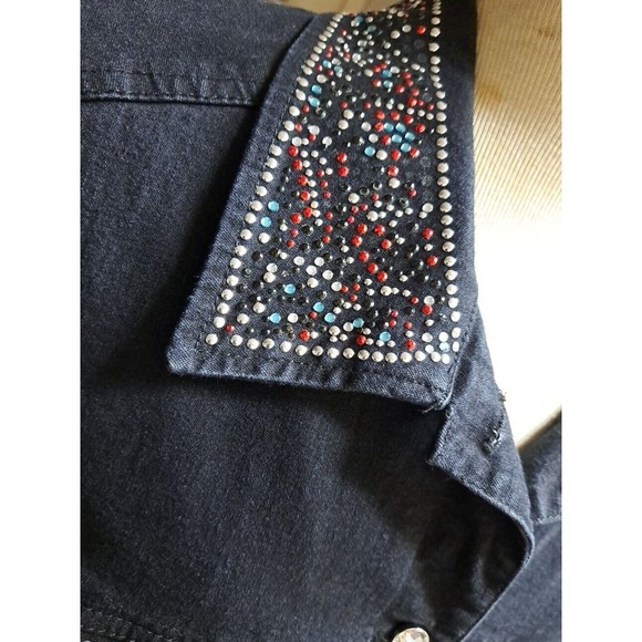 Mirasol Woman Plus Size 2X Black Denim Trucker Jacket Rhineston Studded Collared - Picture 6 of 11